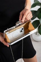 Kadın Beyaz Taş Tokalı Abiye Clutch Çanta - Lunaire Perla