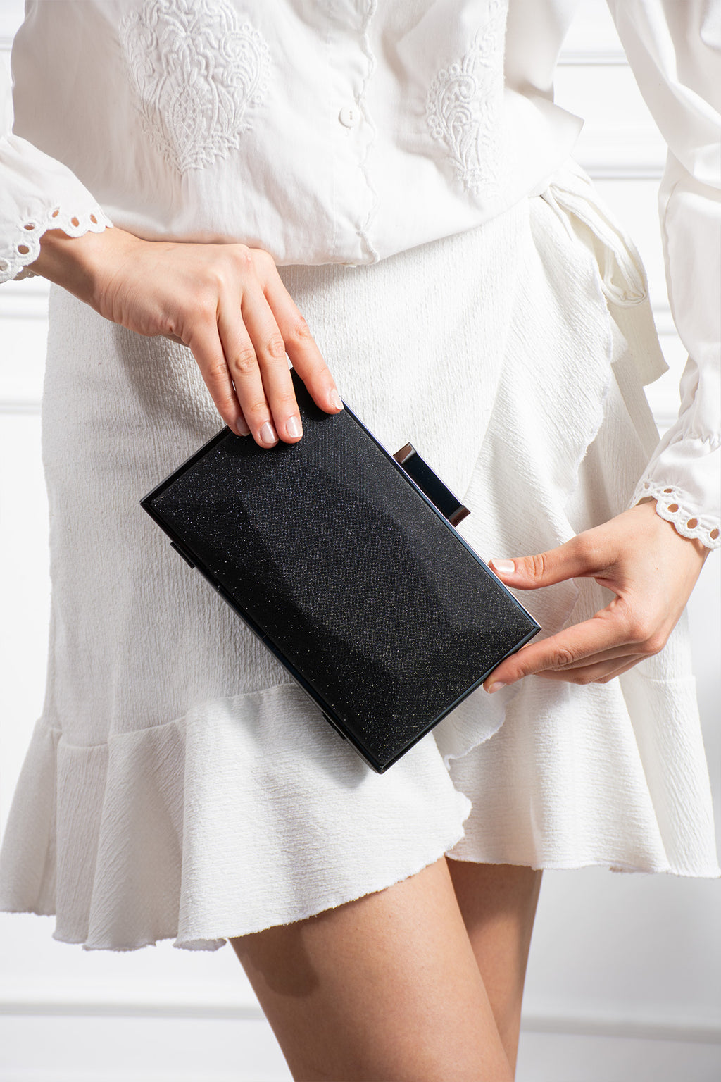 Kadın Siyah Simli Abiye Clutch Çanta - Lunaire Étoile