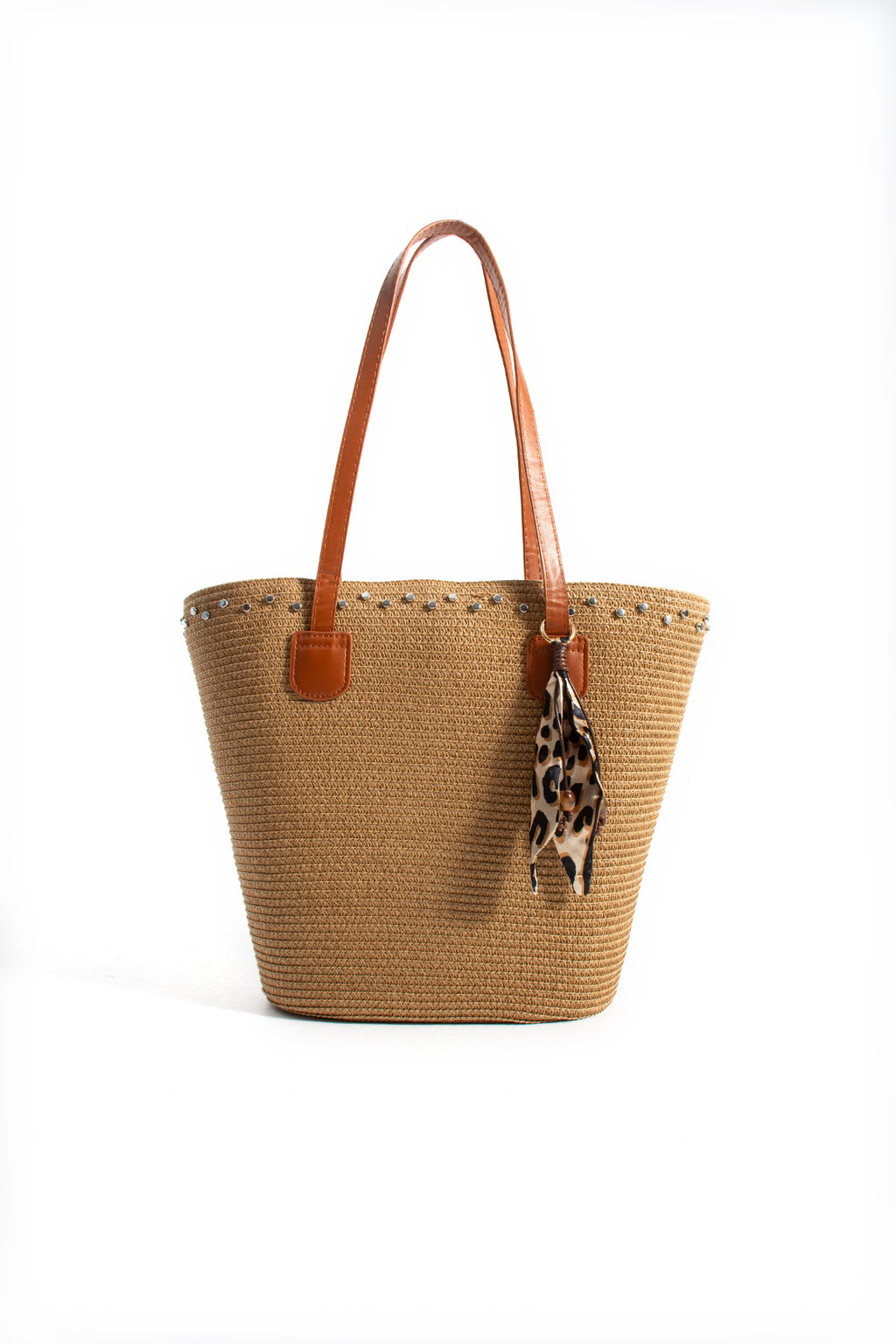 Kadın Bej Hasır Shopper Omuz Çantası - Sienna