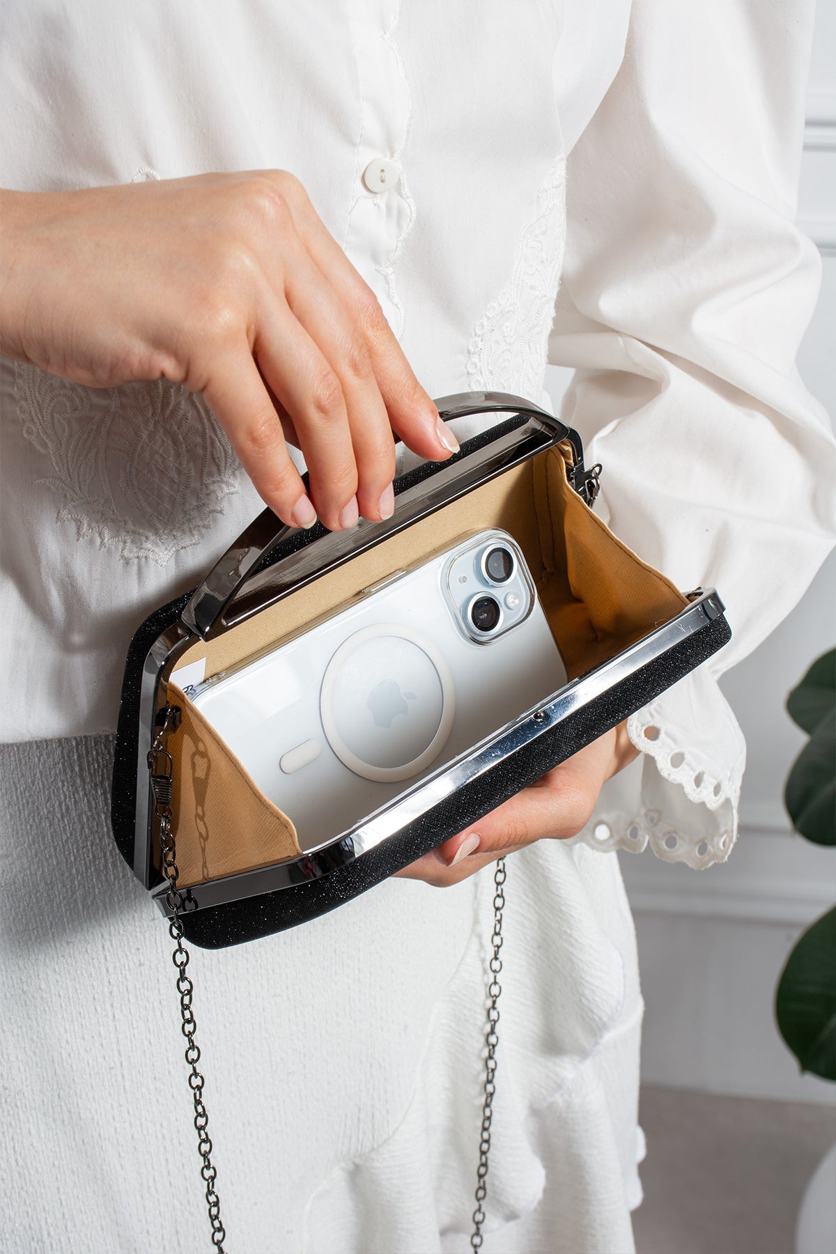 Kadın Siyah Dalgalı Abiye Clutch Çanta - Lunaire Obsidienne
