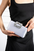 Kadın Beyaz Taş Tokalı Abiye Clutch Çanta - Lunaire Bianca