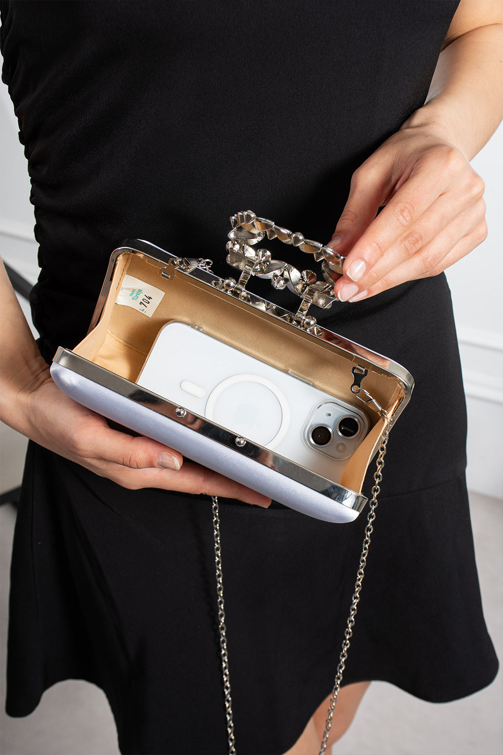 Kadın Beyaz Taş Tokalı Abiye Clutch Çanta - Lunaire Bianca